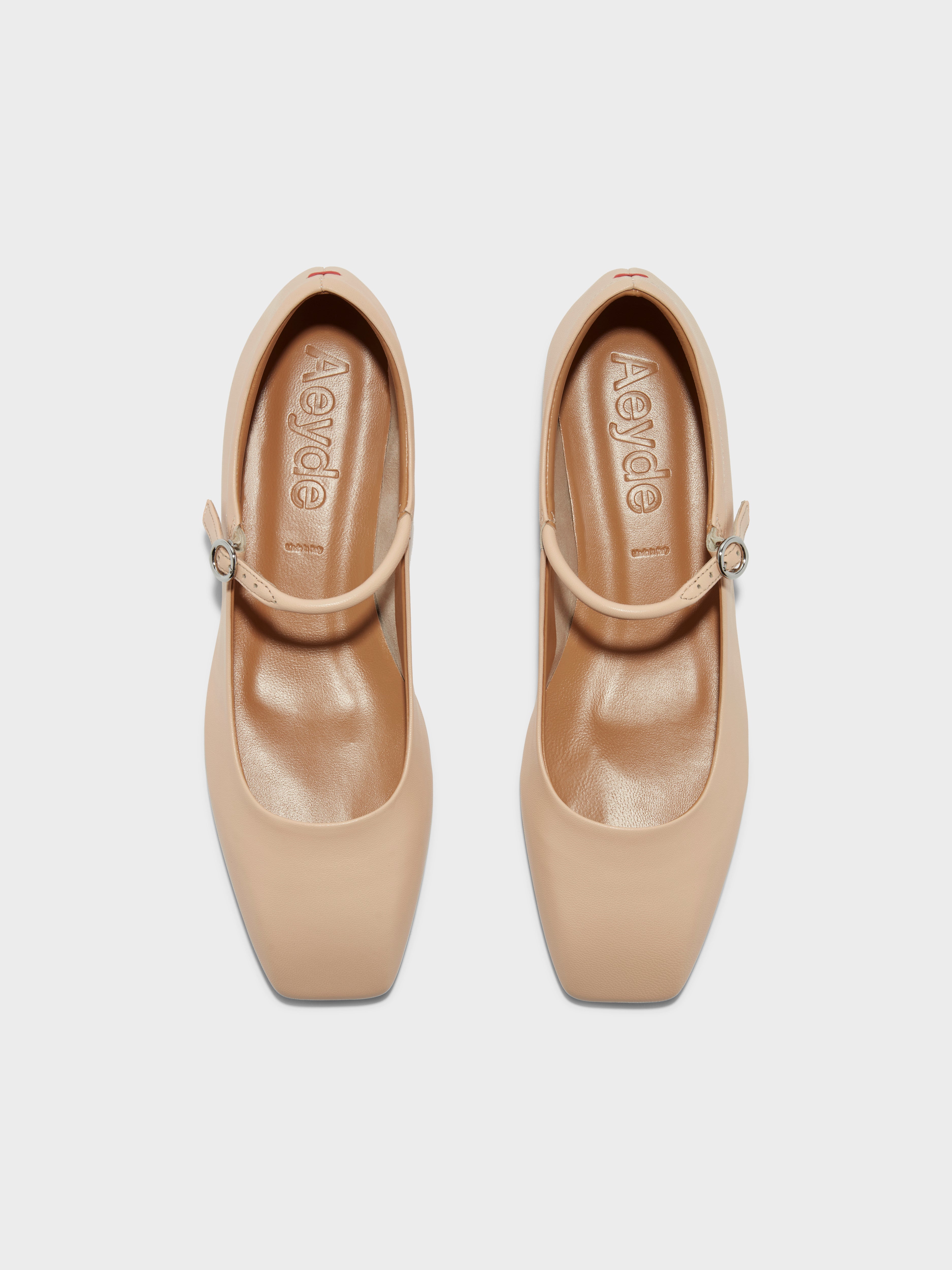 Aeyde | Uma Leather Flats for Women | Peach Nappa | Square Toe | Flat Heel | Front View