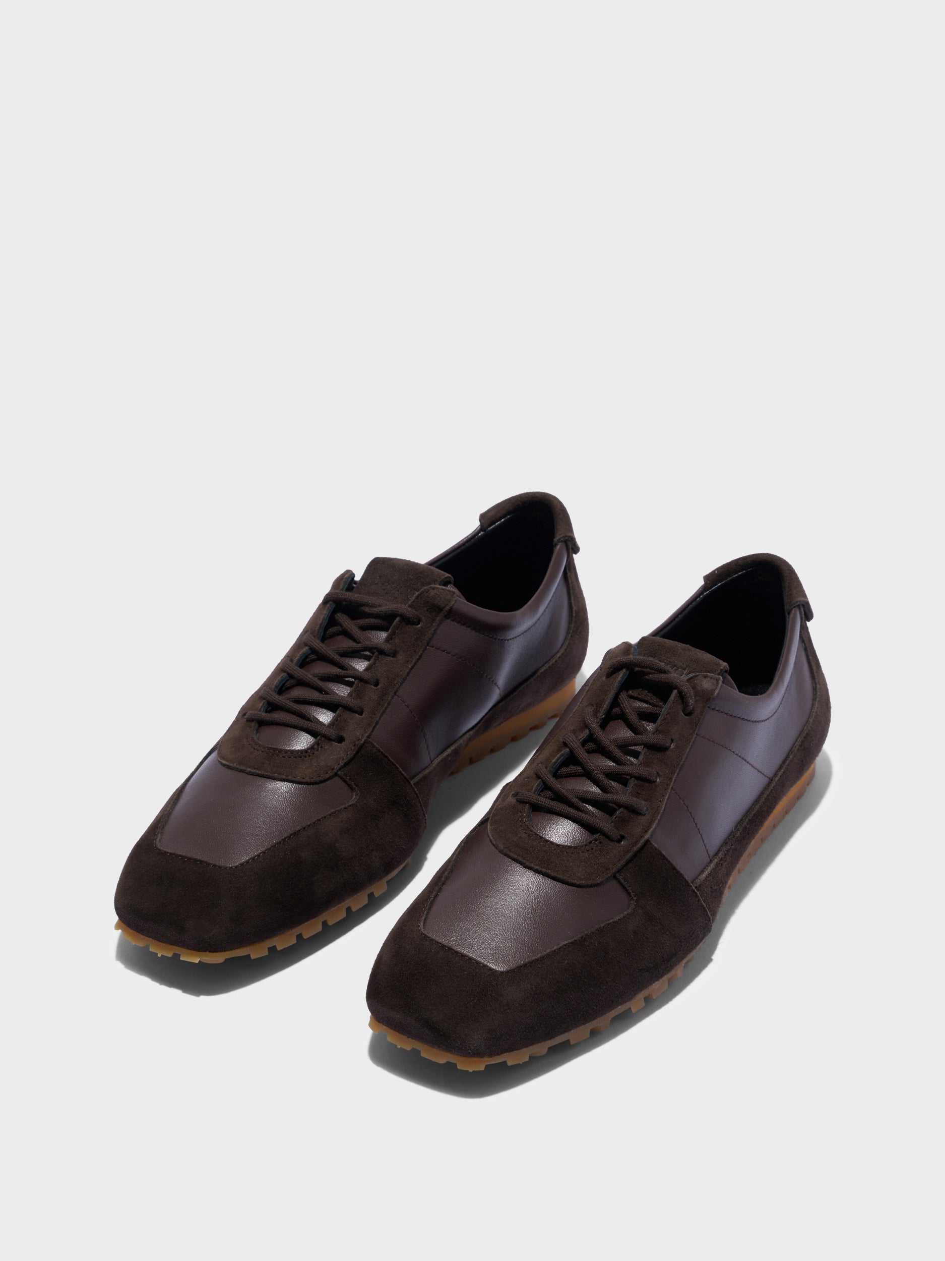 Aeyde | Uma Slim Sneakers Leather Flats for Women | Moka Nappa/Suede | Square Toe | Flat Heel | Luxury Materials | Handmade in Italy