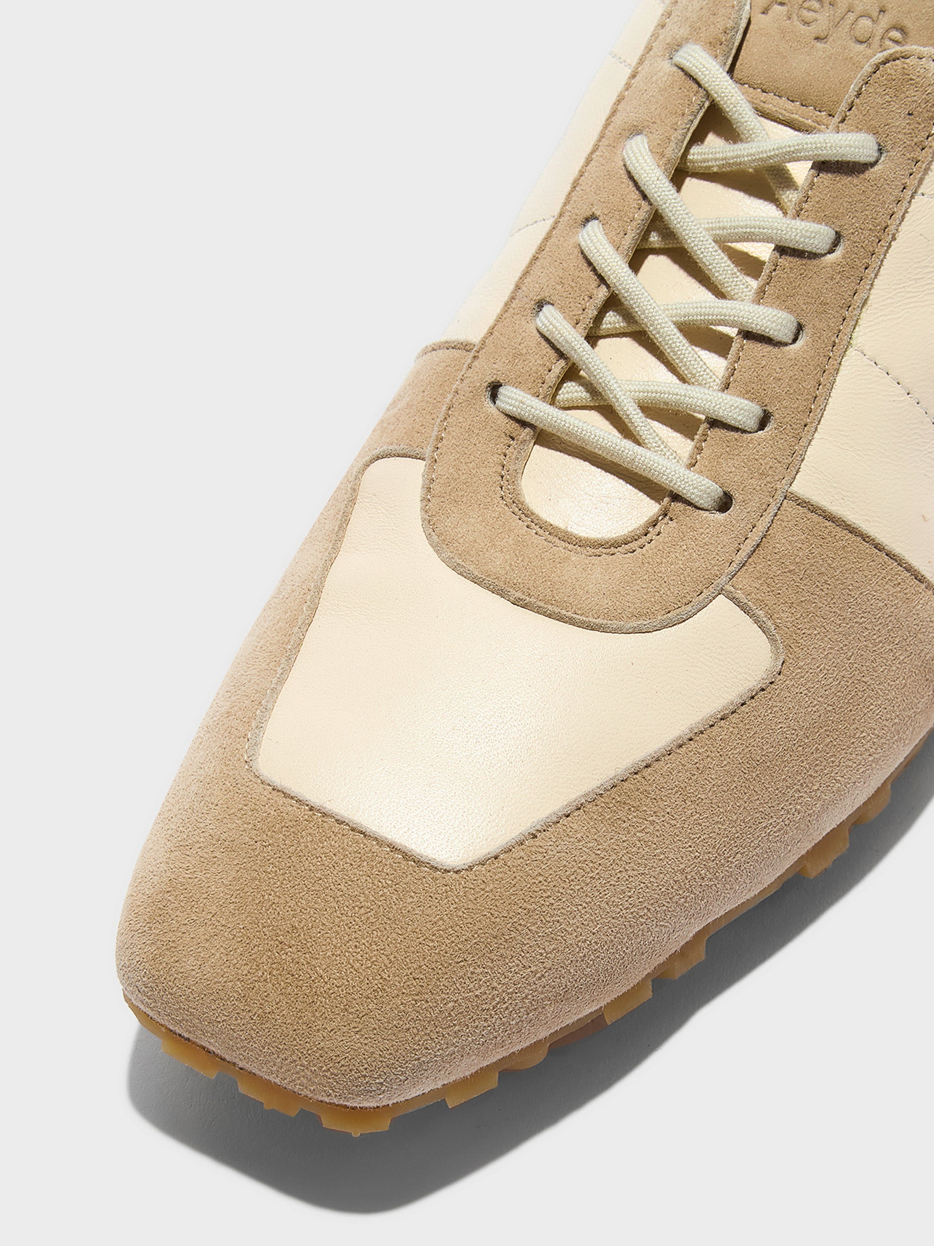 Aeyde | Uma Sneaker Leather Flats for Women | Creamy/Sand Nappa/Suede | Square Toe | Flat Heel | Heel Details