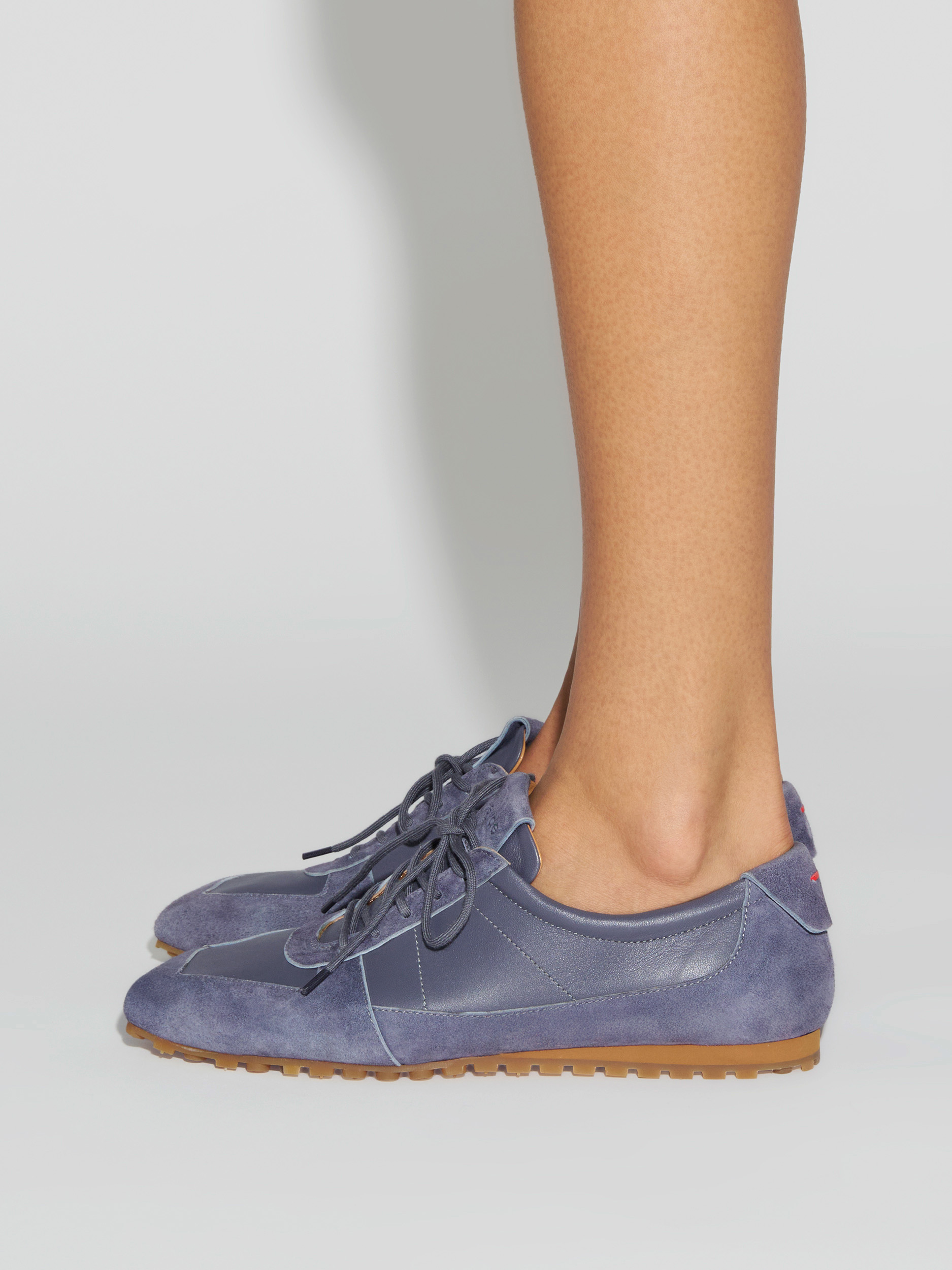 Aeyde | Uma Slim Sneakers Leather Flats for Women | Dusty Purple Nappa/Suede | Square Toe | Flat Heel | How to Style