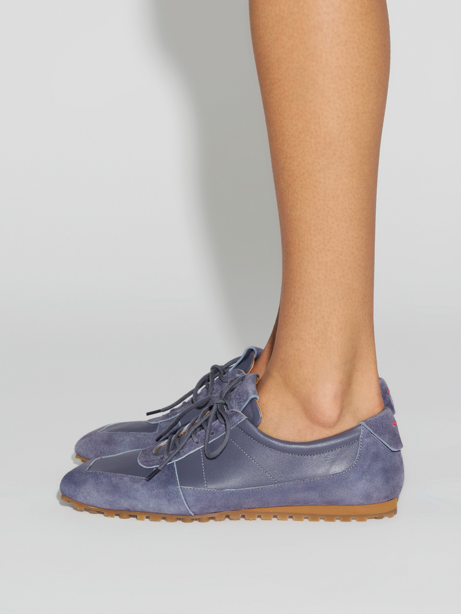Aeyde | Uma Slim Sneakers Leather Flats for Women | Dusty Purple Nappa/Suede | Square Toe | Flat Heel | How to Style