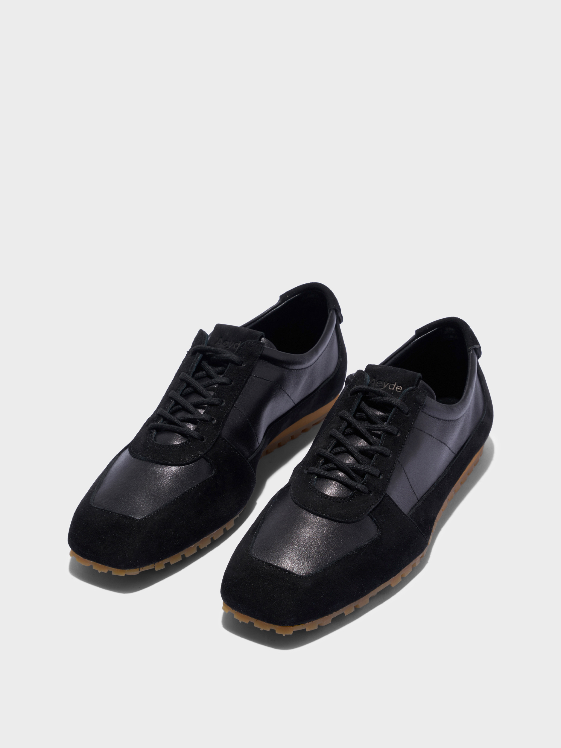 Aeyde | Uma Slim Sneakers Leather Flats for Women | Black Nappa/Suede | Square Toe | Flat Heel | Luxury Materials | Handmade in Italy