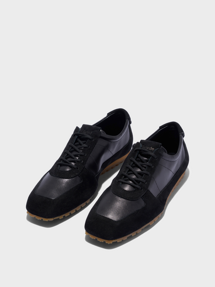 Aeyde | Uma Slim Sneakers Leather Flats for Women | Black Nappa/Suede | Square Toe | Flat Heel | Luxury Materials | Handmade in Italy