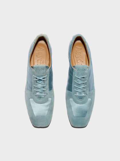 Aeyde | Uma Sneaker Leather Flats for Women | Glass Satin/Suede | Square Toe | Flat Heel | Front View