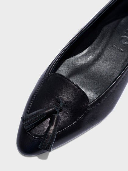 Aeyde | Valentine Tassel Pumps Leather Pumps for Women | Black Nappa | Round Toe | Low Heel | Heel Details