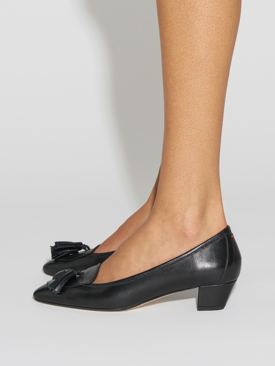 Aeyde | Valentine Tassel Pumps Leather Pumps for Women | Black Nappa | Round Toe | Low Heel | How to Style