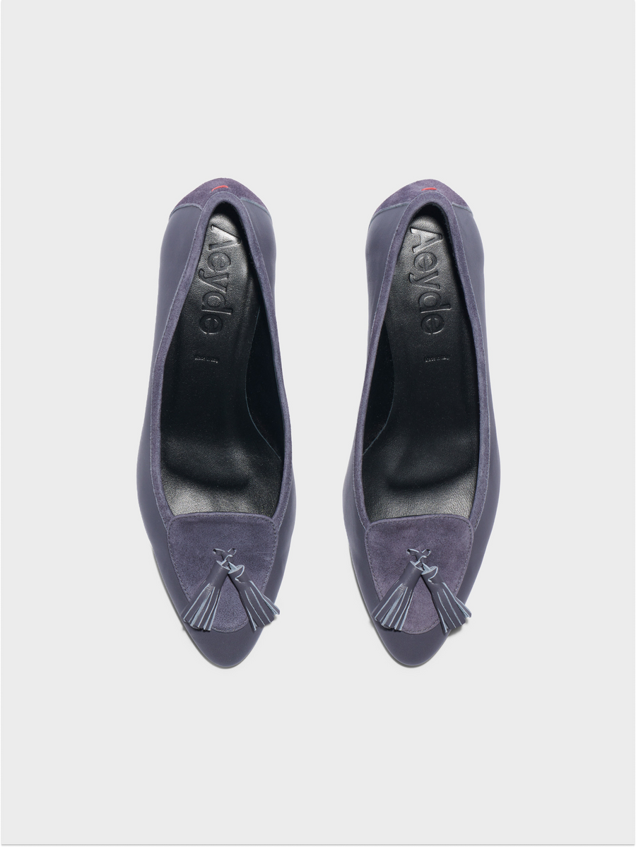 Aeyde | Valentine Tassel Pumps Leather Pumps for Women | Dusty Purple Nappa/Suede | Round Toe | Low Heel | Luxury Materials | Handmade in Italy