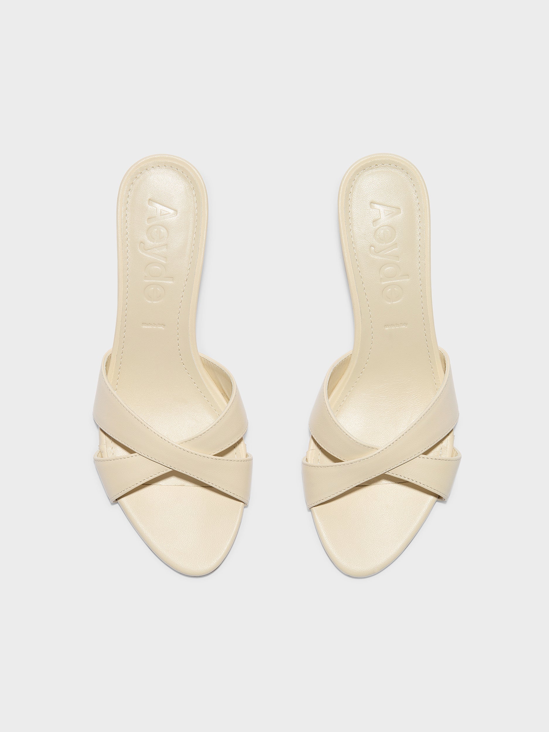 Aeyde | Vero Leather Heeled Sandals for Women | Creamy Nappa | Round Toe | Mid Heel | Heel Details