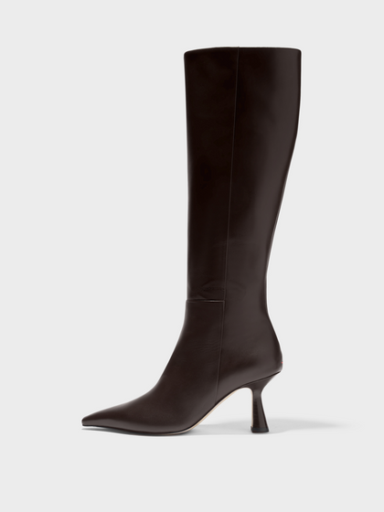 Aeyde | Vina Knee-High Boots Leather Knee High Boots for Women | Moka Calf | Pointed Toe | High Heel | Side View