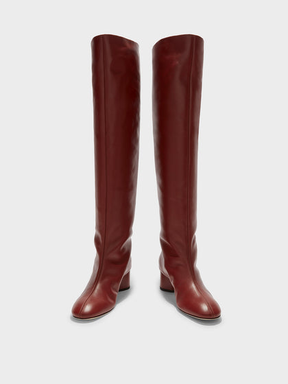 Aeyde | Willa Leather Over-Knee Boots Leather Knee High Boots for Women | Rust Calf | Round Toe | Mid Heel | Front View