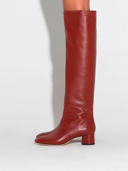 Aeyde | Willa Leather Over-Knee Boots Leather Knee High Boots for Women | Rust Calf | Round Toe | Mid Heel | How to Style