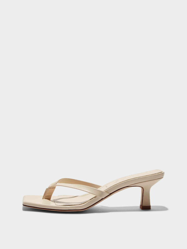 Aeyde | Wilma Leather Heeled Sandals for Women | Creamy Nappa | Square Toe | Mid Heel | Side View [x=50,y=85]