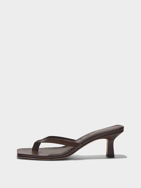 Aeyde | Wilma Leather Heeled Sandals for Women | Moka Nappa | Square Toe | Mid Heel | Side View [x=50,y=85]