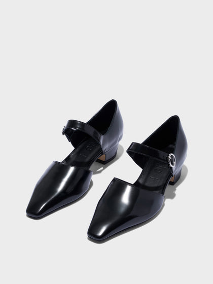Aeyde | Yara Polido Leather Pumps Leather Pumps for Women | Black Polido | Square Toe | Low Heel | Luxury Materials | Handmade in Italy