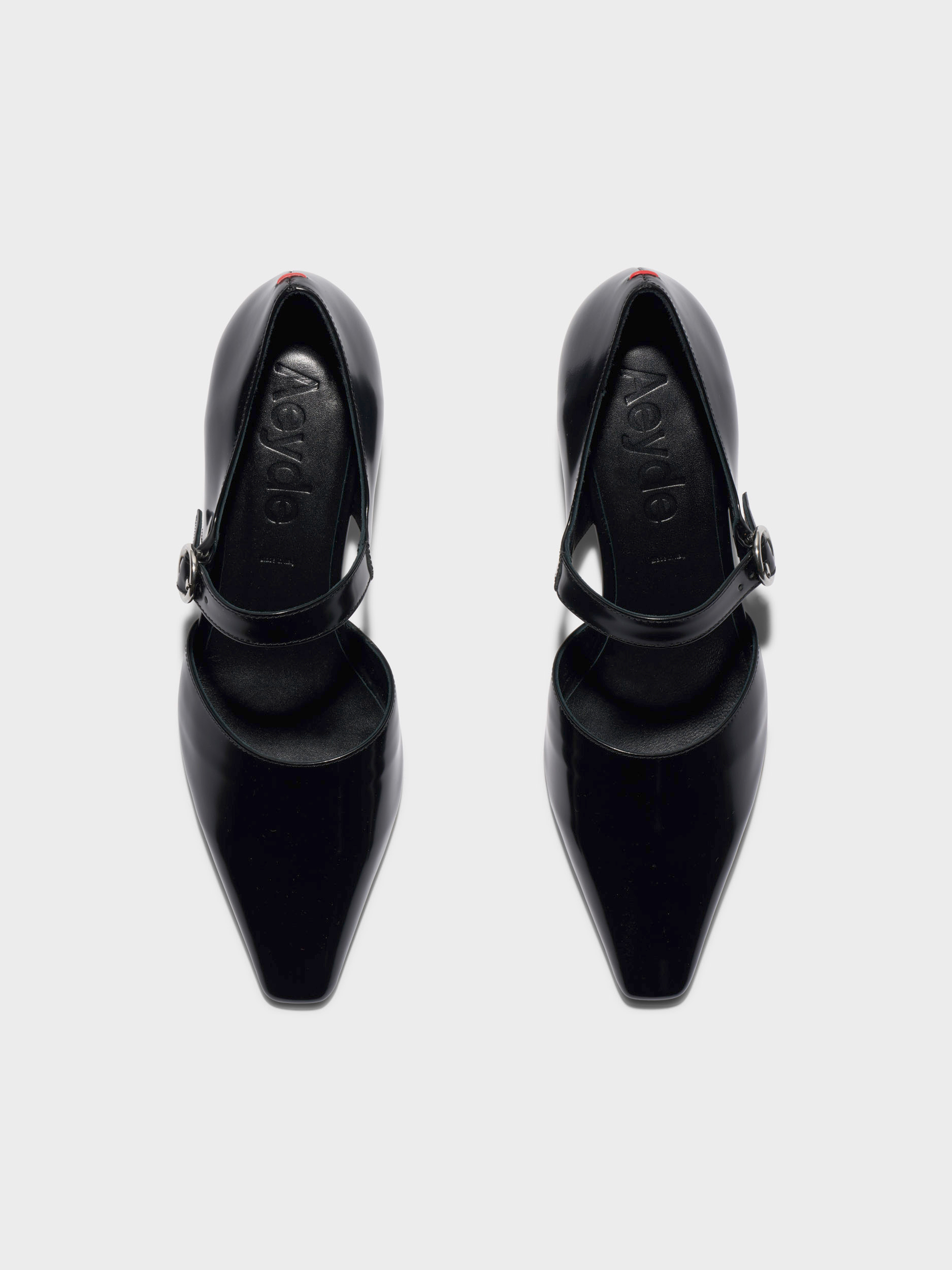 Aeyde | Yara Polido Leather Pumps Leather Pumps for Women | Black Polido | Square Toe | Low Heel | Front View