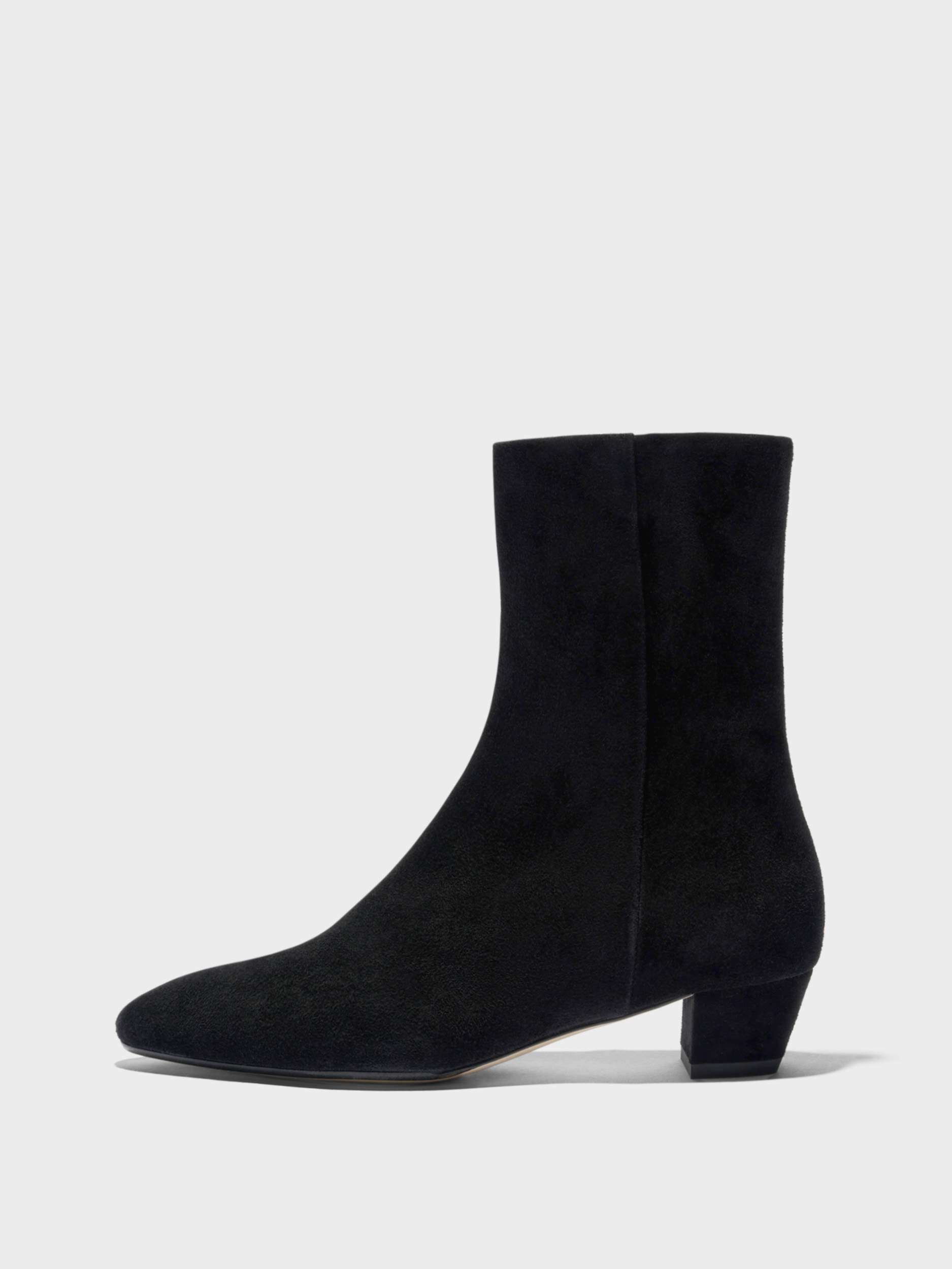 Aeyde | Yasmin Suede Ankle Boots Leather Ankle Boots for Women | Black Suede | Round Toe | Low Heel | Side View