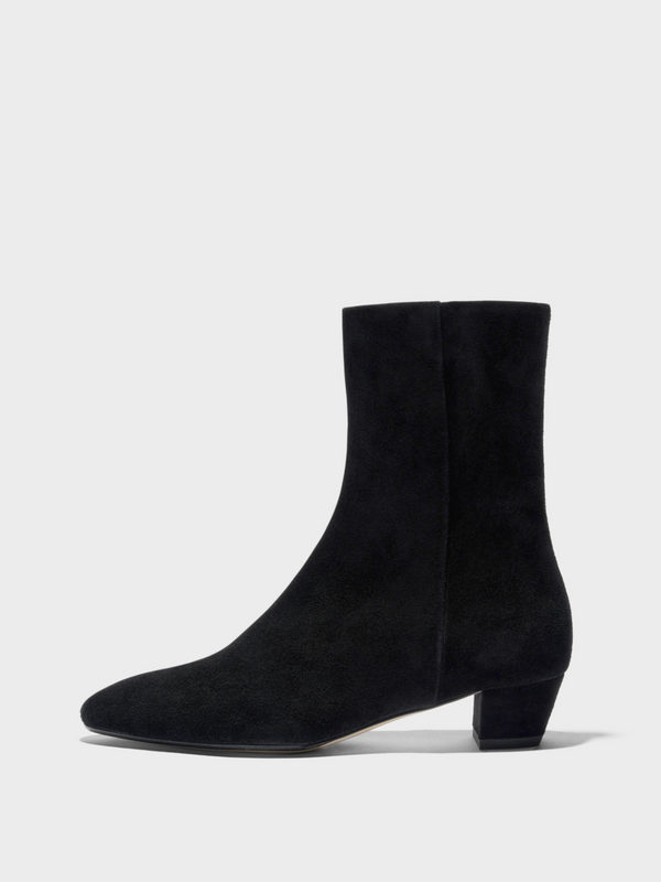 Aeyde | Yasmin Suede Ankle Boots Leather Ankle Boots for Women | Black Suede | Round Toe | Low Heel | Side View