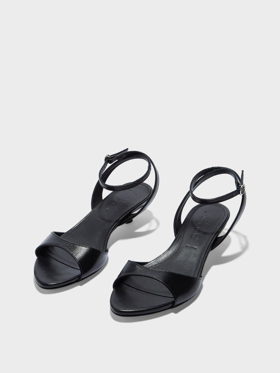 Aeyde | Zelia Leather Heeled Sandals for Women | Black Nappa | Round Toe | Mid Heel | Luxury Materials | Handmade in Italy