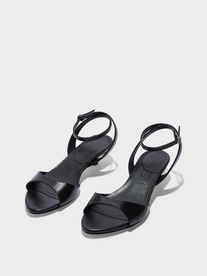 Aeyde | Zelia Leather Heeled Sandals for Women | Black Nappa | Round Toe | Mid Heel | Luxury Materials | Handmade in Italy