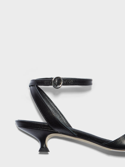 Aeyde | Zelia Leather Heeled Sandals for Women | Black Nappa | Round Toe | Mid Heel | Heel Details