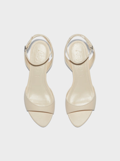 Aeyde | Zelia Leather Heeled Sandals for Women | Creamy Nappa | Round Toe | Mid Heel | Front View