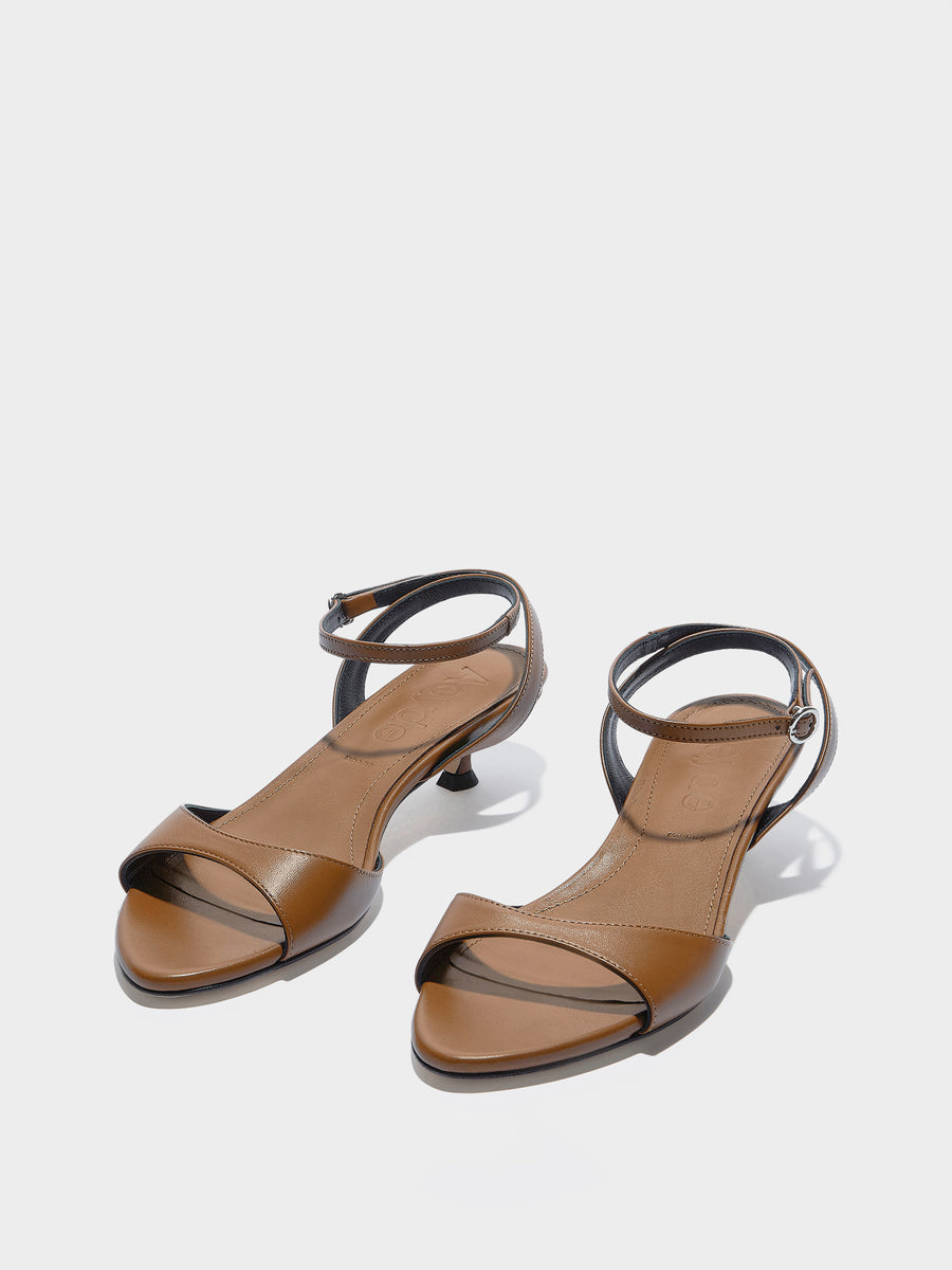 Aeyde | Zelia Leather Heeled Sandals for Women | Tobacco Nappa | Round Toe | Mid Heel | Luxury Materials | Handmade in Italy
