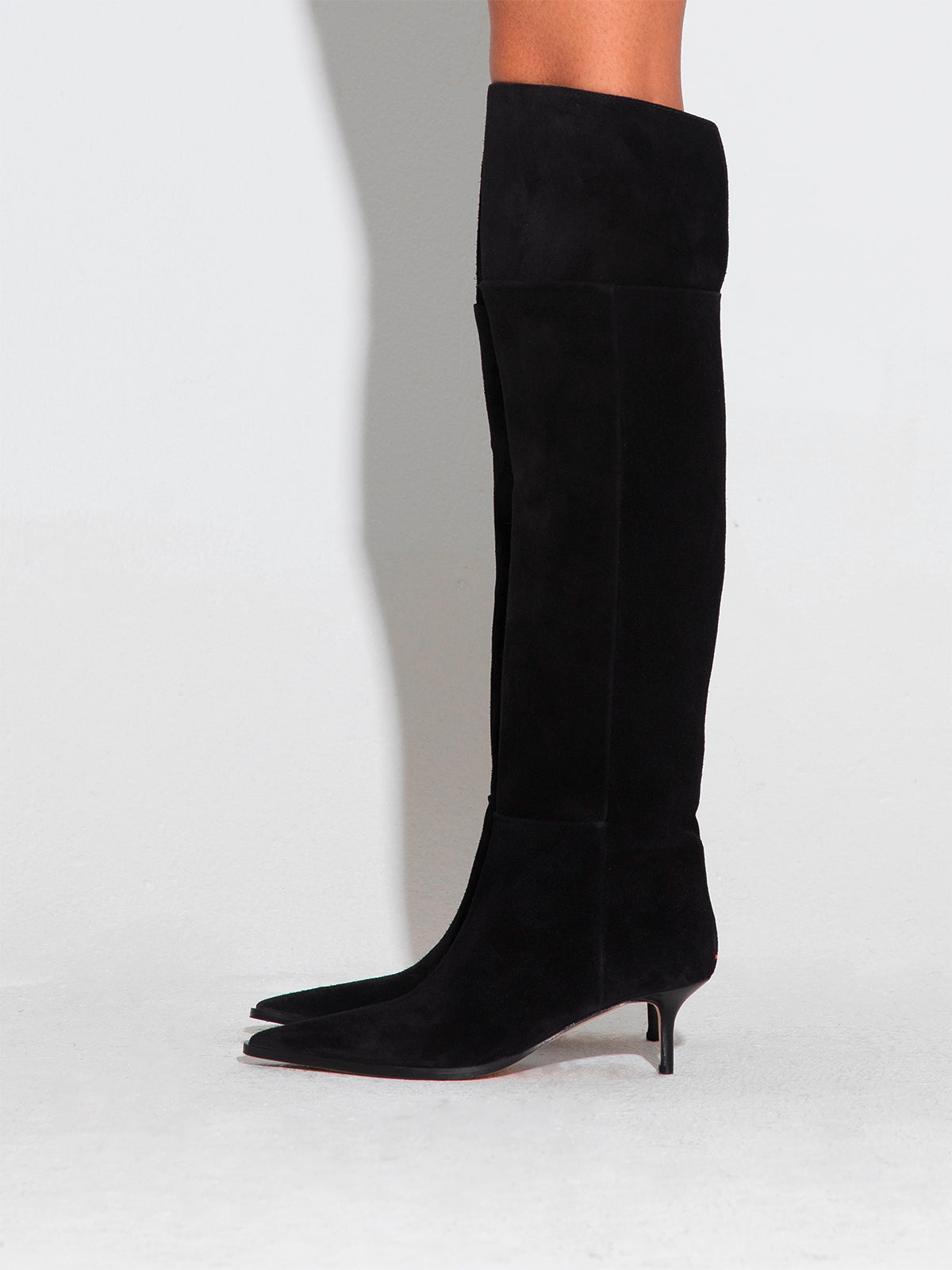 Aeyde | Zsazsa Suede Over-Knee Boots Leather Knee High Boots for Women | Black Suede | Pointed Toe | Mid Heel | How to Style