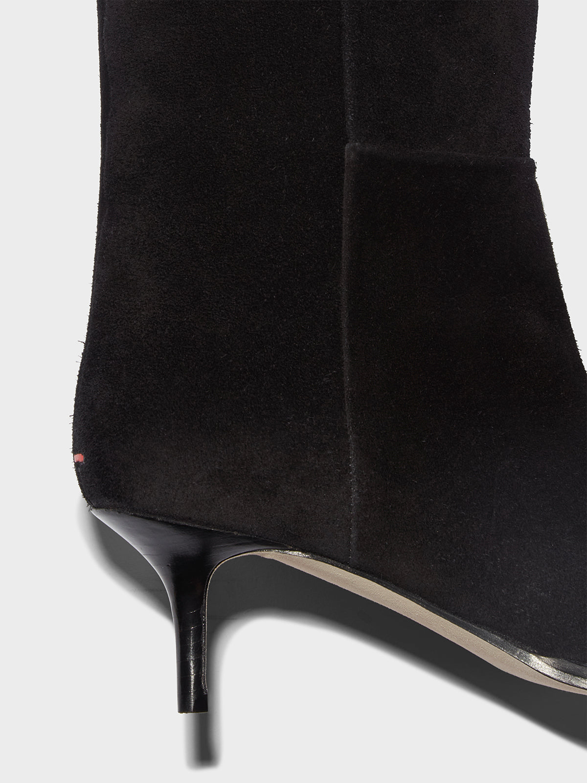 Aeyde | Zsazsa Suede Over-Knee Boots Leather Knee High Boots for Women | Black Suede | Pointed Toe | Mid Heel | Heel Details