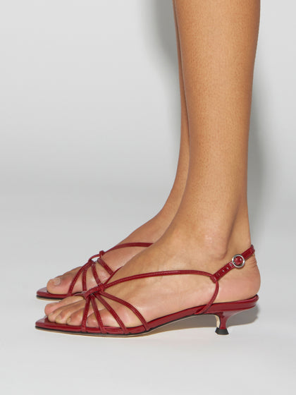 Aeyde | Amara Leather Heeled Sandals for Women | Scarlet Patent | Round Toe | Mid Heel | How to Style