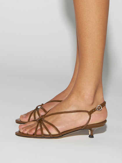 Aeyde | Amara Leather Heeled Sandals for Women | Tobacco Patent | Round Toe | Mid Heel | How to Style