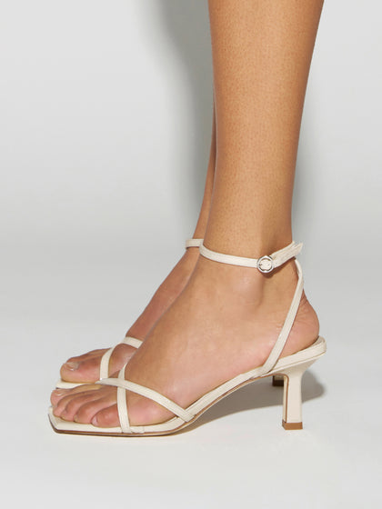 Aeyde | Edith Leather Heeled Sandals for Women | Creamy Patent | Square Toe | Mid Heel | How to Style
