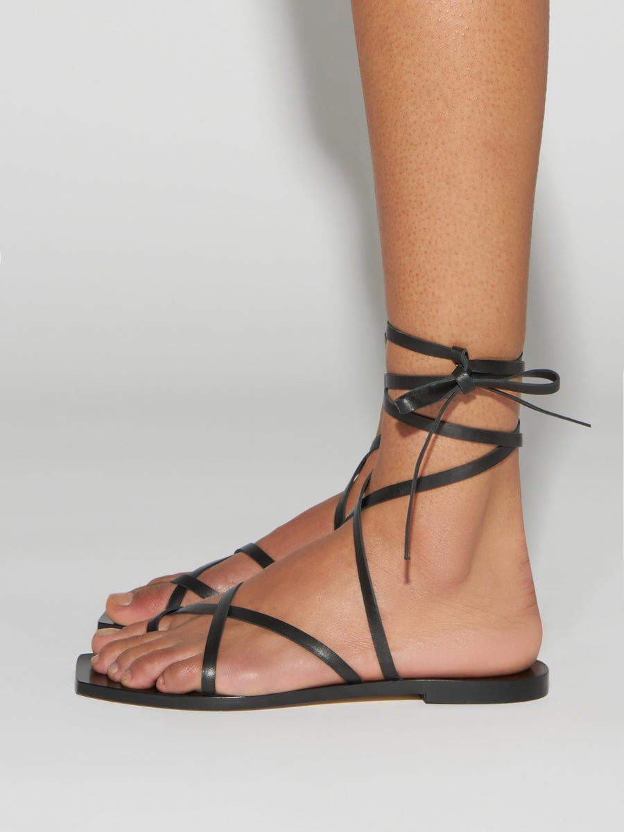 Aeyde | Norah Leather Flat Sandals for Women | Black Calf | Square Toe | Flat Heel | How to Style