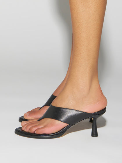 Aeyde | Olenna Leather Heeled Sandals for Women | Black Nappa | Round Toe | Mid Heel | How to Style