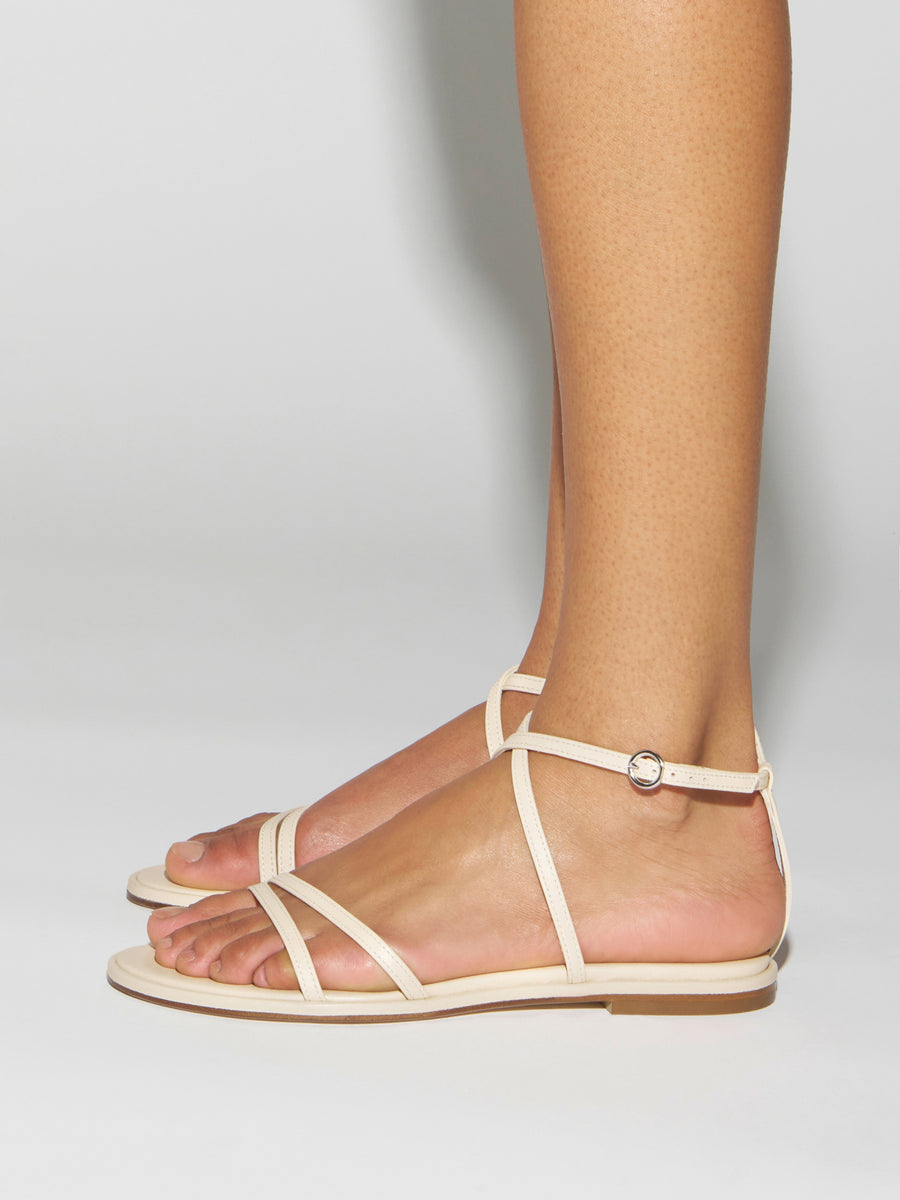 Aeyde | Rabea Leather Flat Sandals for Women | Creamy Nappa | Round Toe | Flat Heel | How to Style