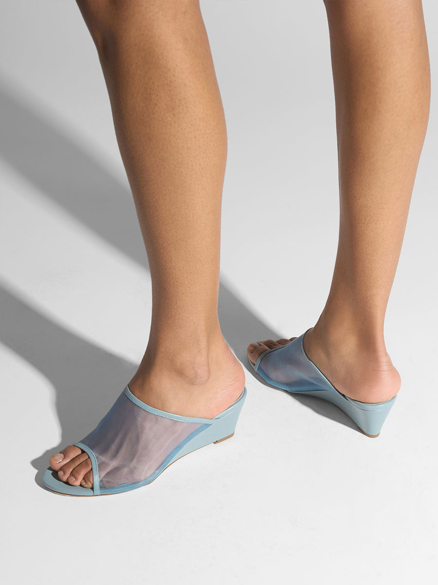Aeyde | Suzanne Leather Heeled Sandals for Women | Glass Mesh/Nappa | Round Toe | Mid Heel | On Feet