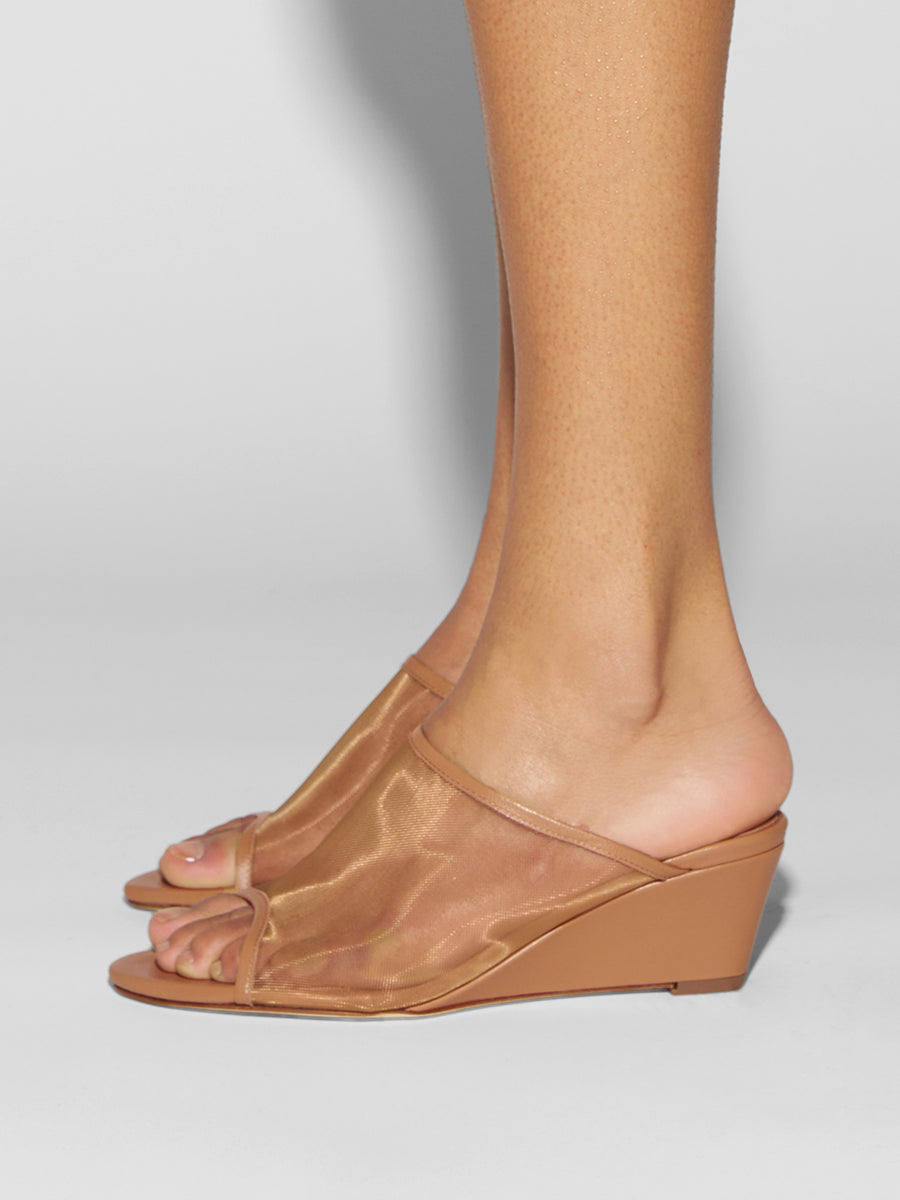 Aeyde | Suzanne Leather Heeled Sandals for Women | Hazelnut Mesh/Nappa | Round Toe | Mid Heel | How to Style