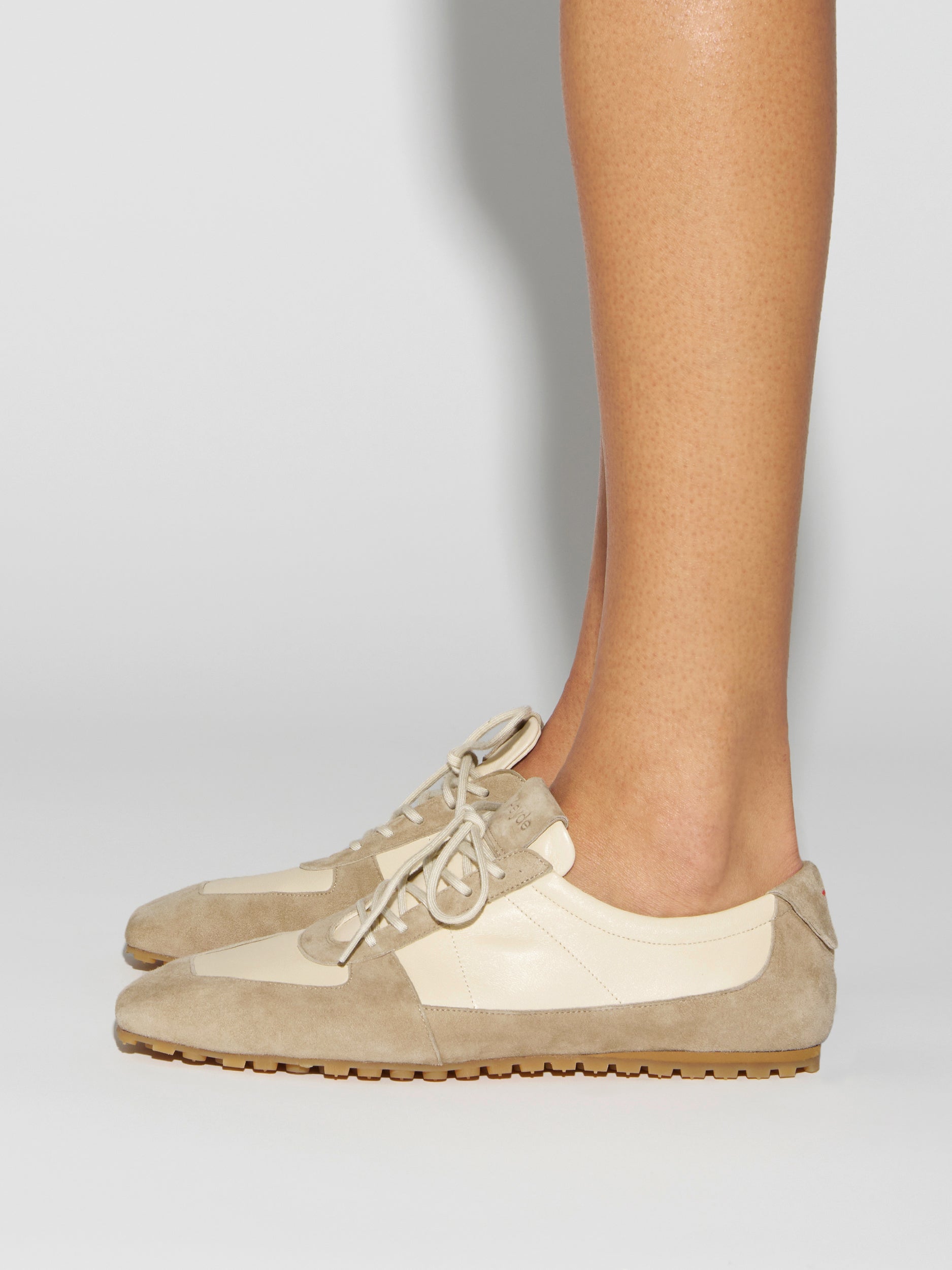 Aeyde | Uma Sneaker Leather Flats for Women | Creamy/Sand Nappa/Suede | Square Toe | Flat Heel | How to Style