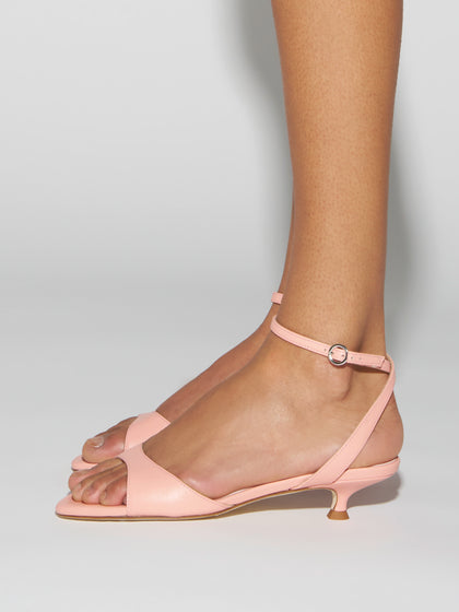 Aeyde | Zelia Leather Heeled Sandals for Women | Dusty Pink Nappa | Round Toe | Mid Heel | How to Style