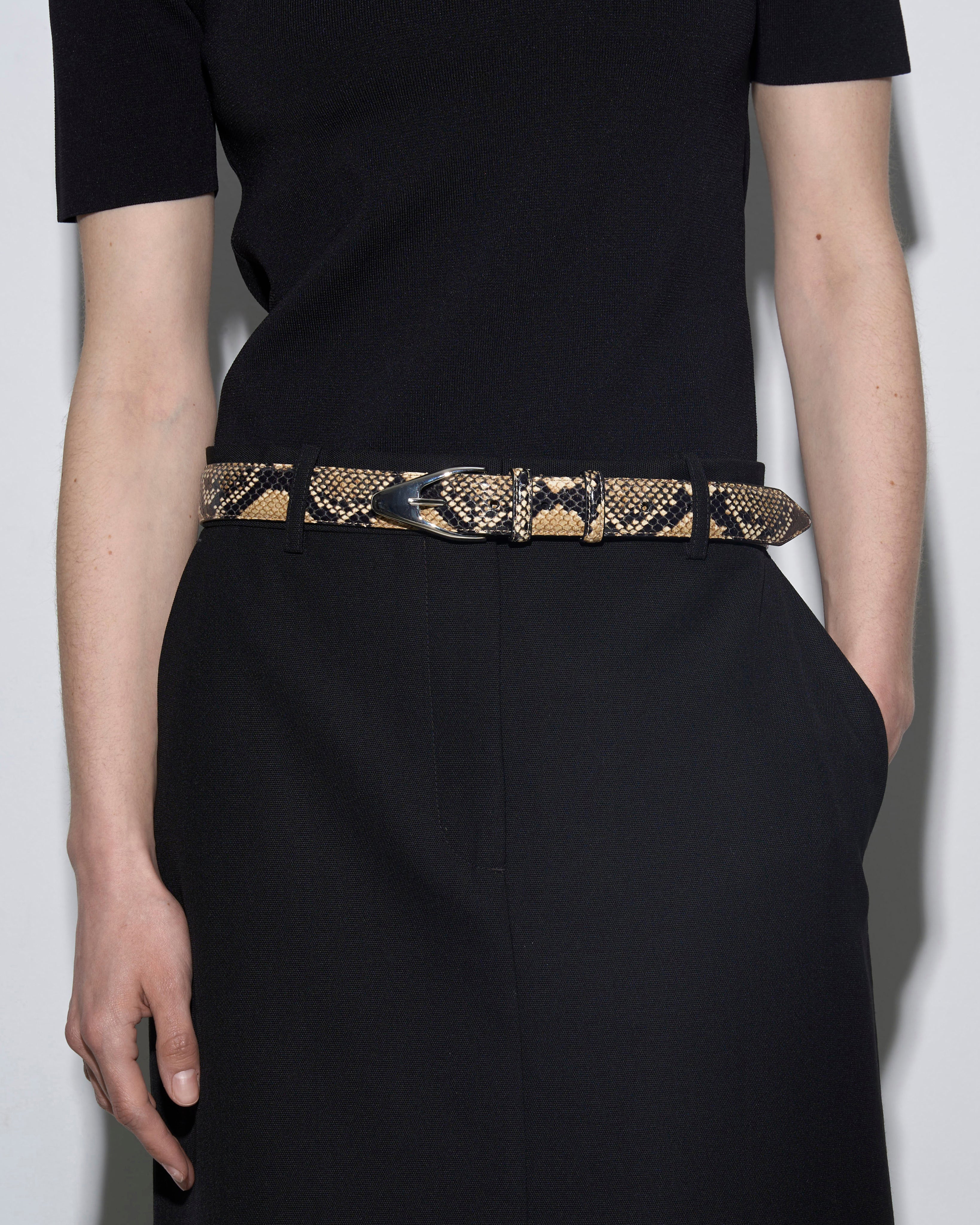 Aeyde | Abel Leather Belt for Women | Hazelnut Snake/Silver Calf | Luxury Materials | Handmade in Italy | How to Style
