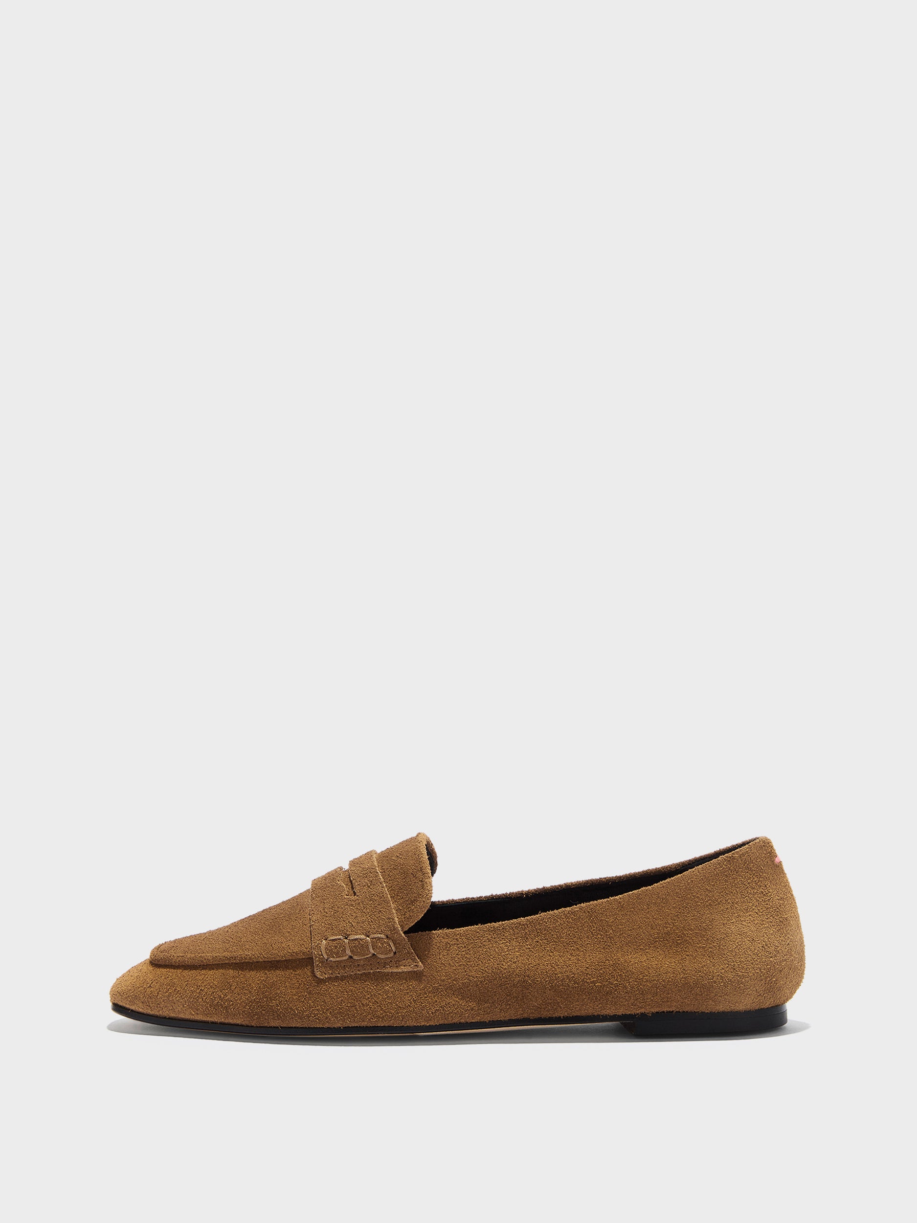 Aeyde | Alfie Leather Flats for Women | Tobacco Suede | Square Toe | Flat Heel | Side View