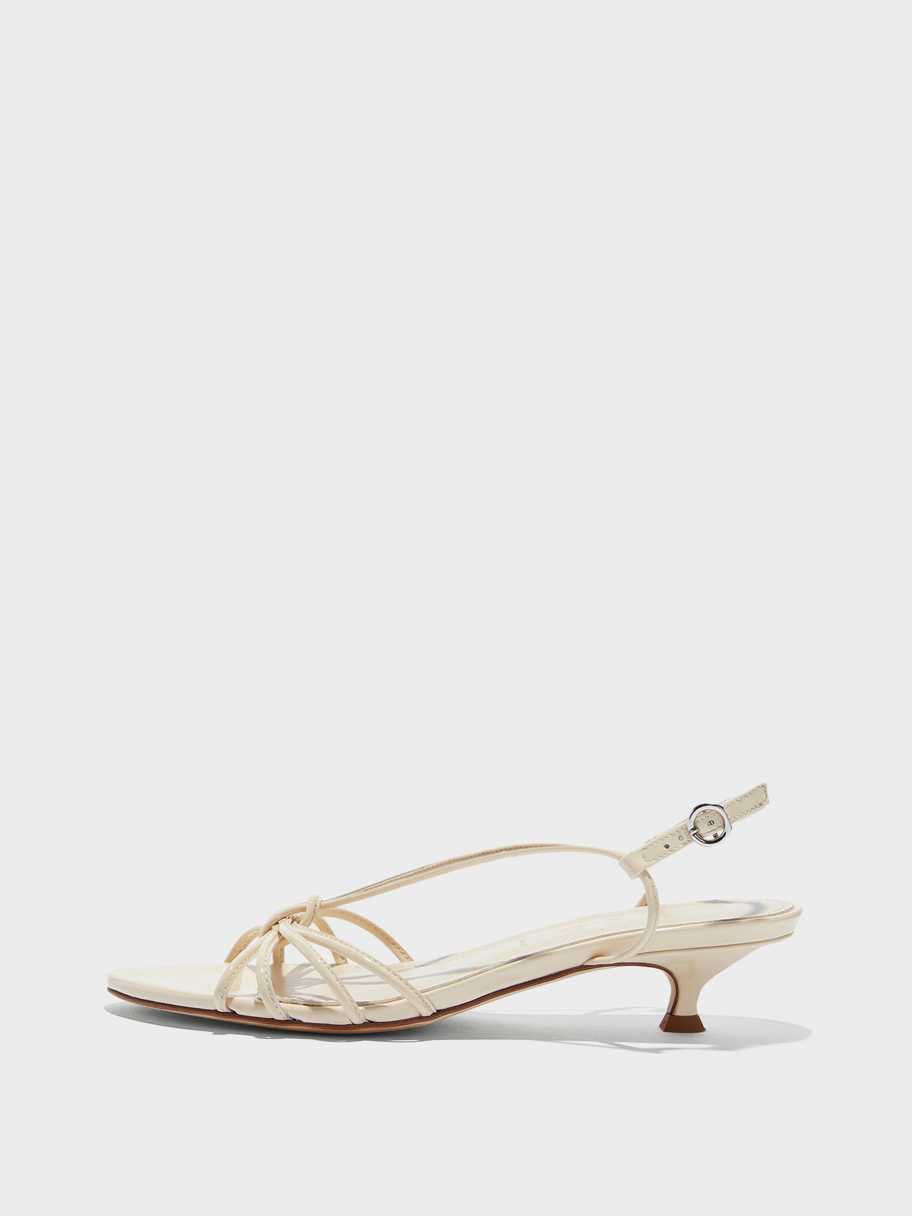 Aeyde | Amara Leather Heeled Sandals for Women | Creamy Patent | Round Toe | Mid Heel | Side View