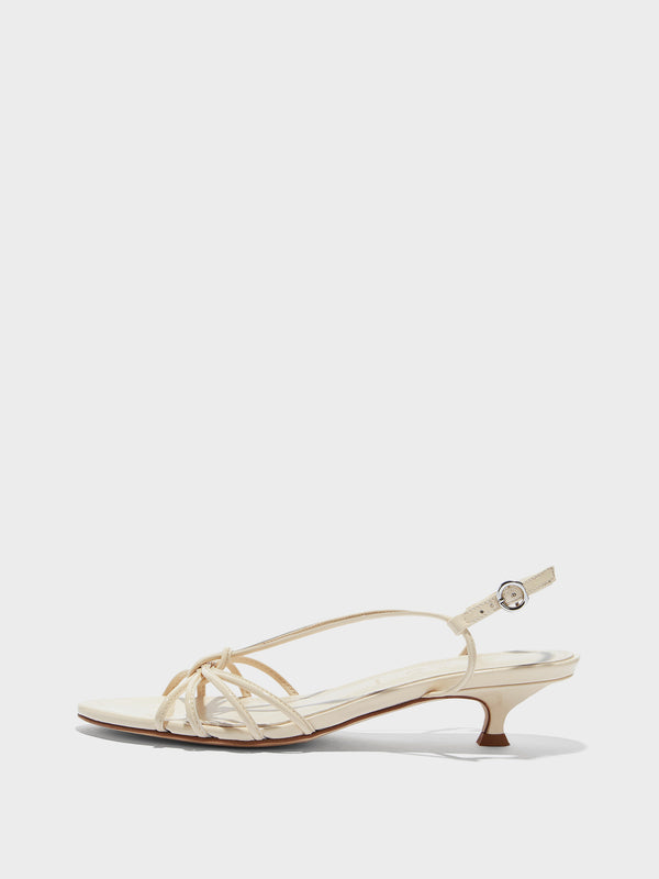 Aeyde | Amara Leather Heeled Sandals for Women | Creamy Patent | Round Toe | Mid Heel | Side View