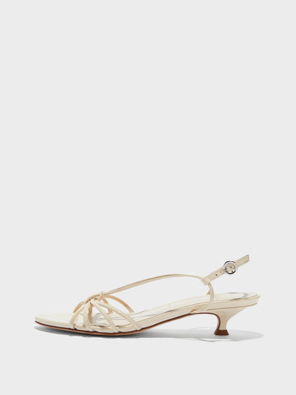 Aeyde | Amara Leather Heeled Sandals for Women | Creamy Patent | Round Toe | Mid Heel | Side View