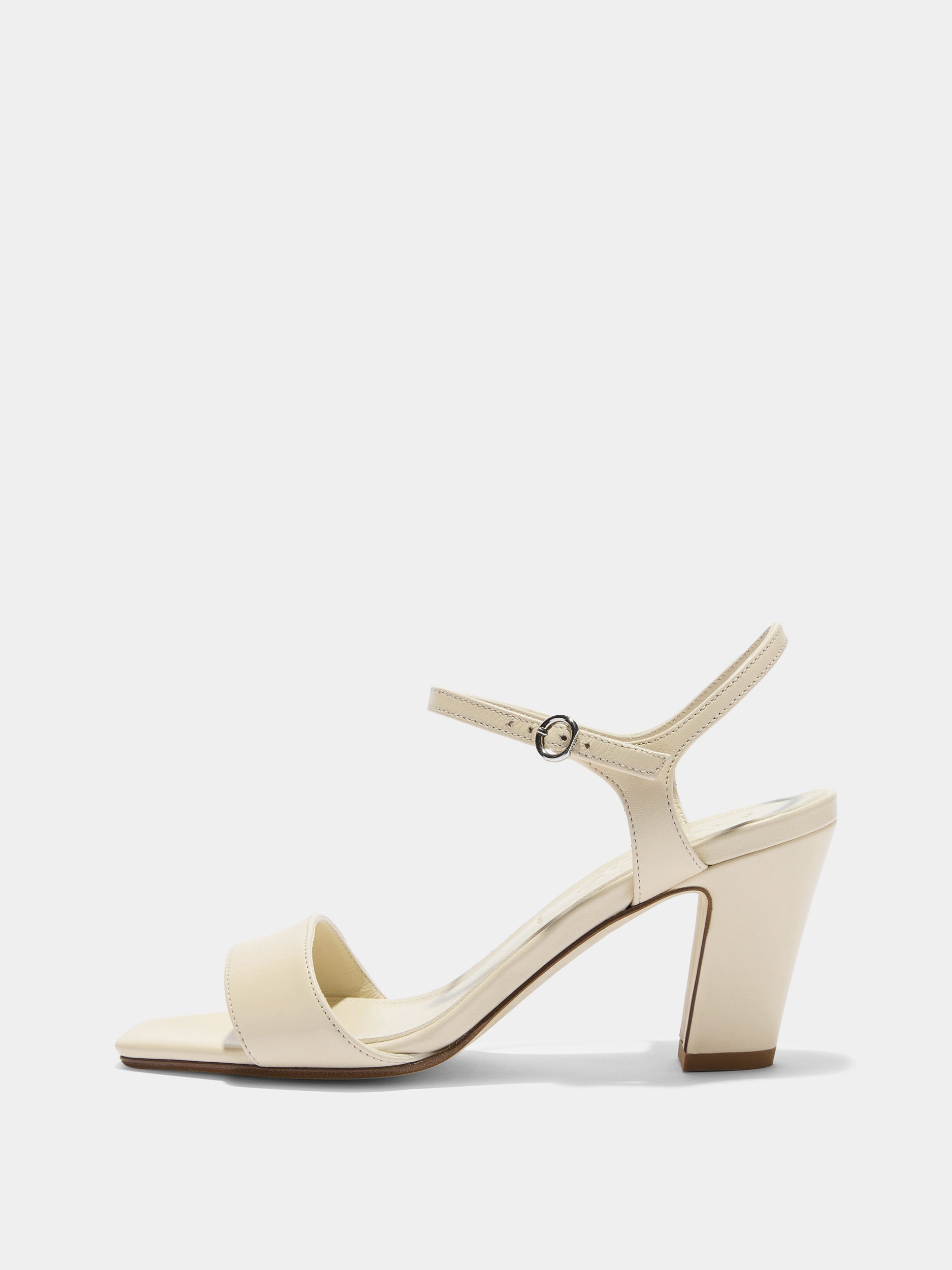 Aeyde | Imogen Leather Heeled Sandals for Women | Creamy Nappa | Square Toe | High Heel | Side View