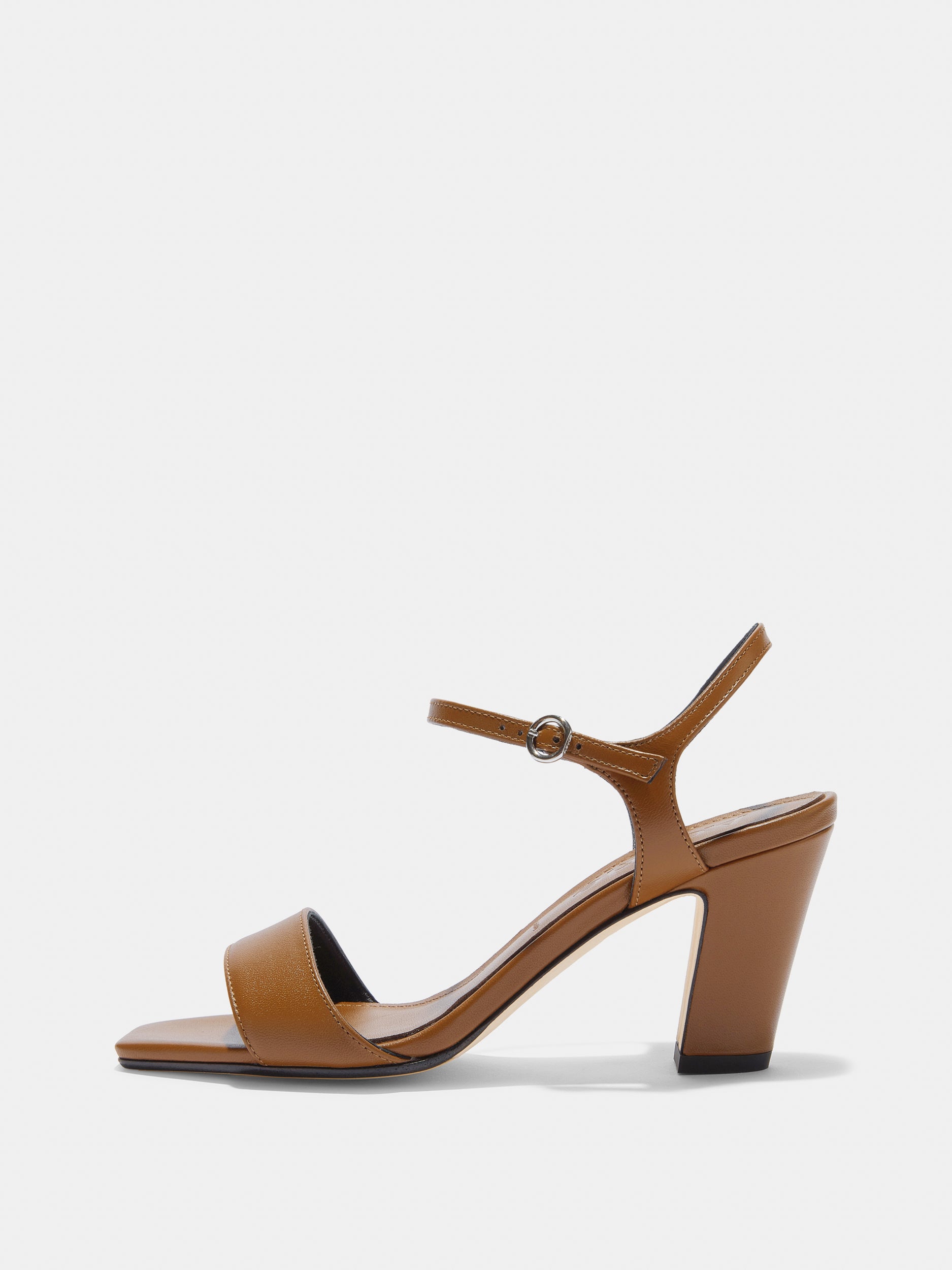 Aeyde | Imogen Leather Heeled Sandals for Women | Tobacco Nappa | Square Toe | High Heel | Side View