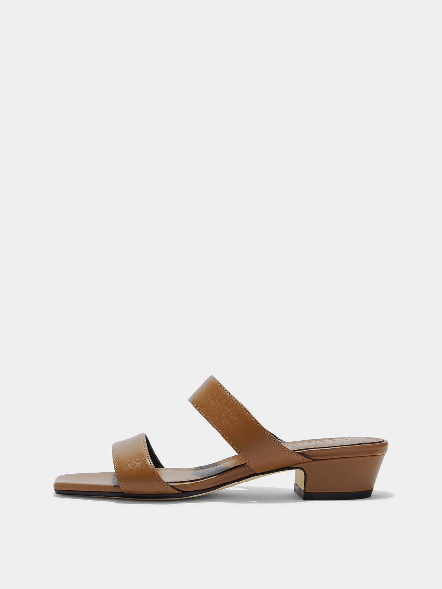 Aeyde | Kemi Leather Heeled Sandals for Women | Tobacco Nappa | Square Toe | Mid Heel | Side View