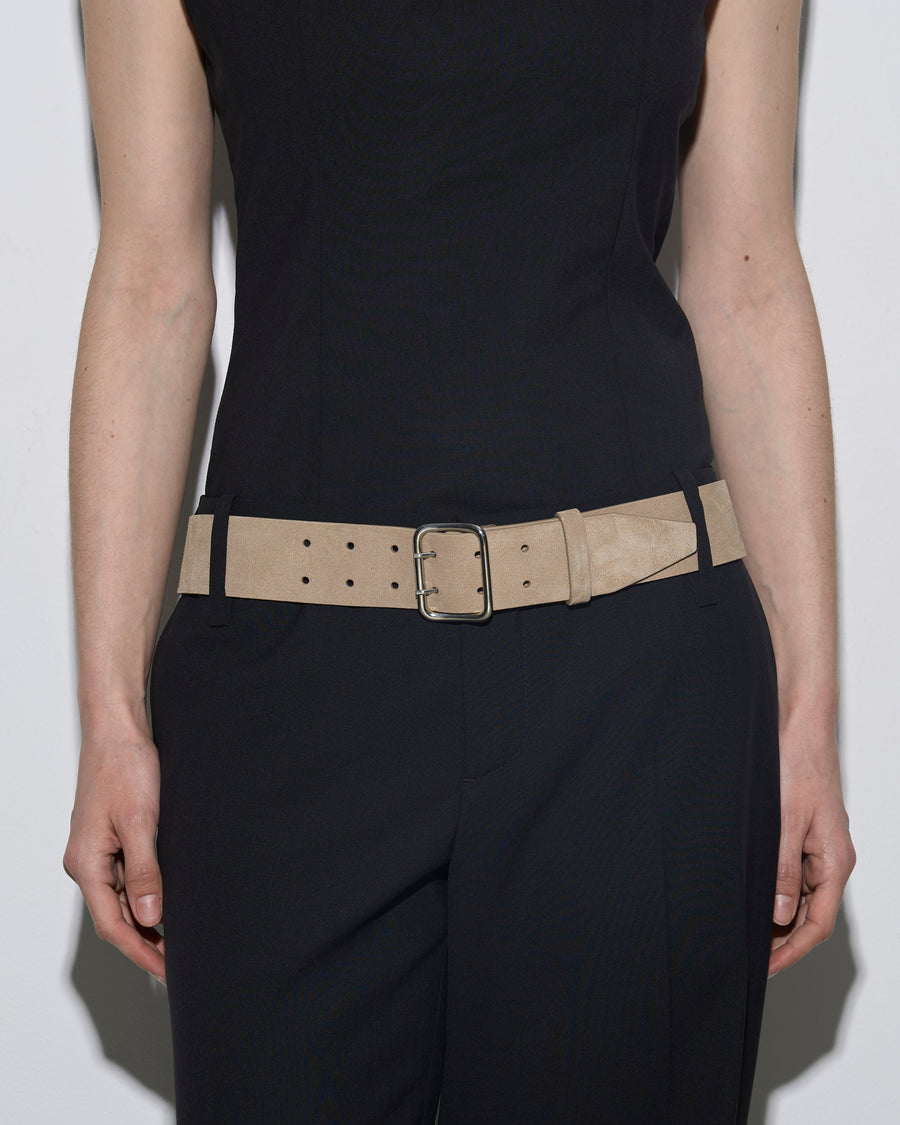 Aeyde | Nari Leather Belt for Women | Sand/Silver Suede | Luxury Materials | Handmade in Italy | How to Style