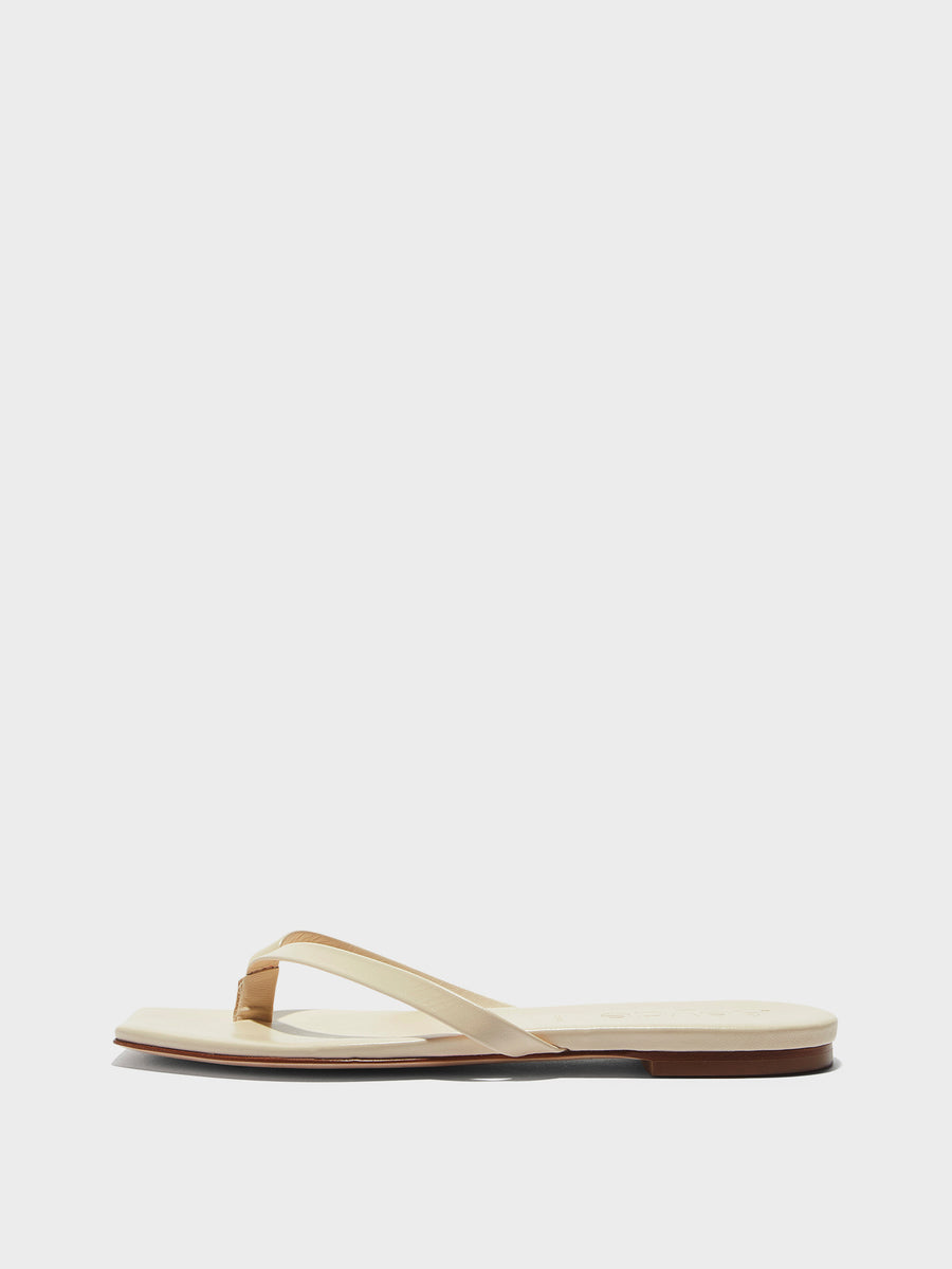 Aeyde | Renee Leather Flat Sandals for Women | Creamy Nappa | Square Toe | Flat Heel | Side View