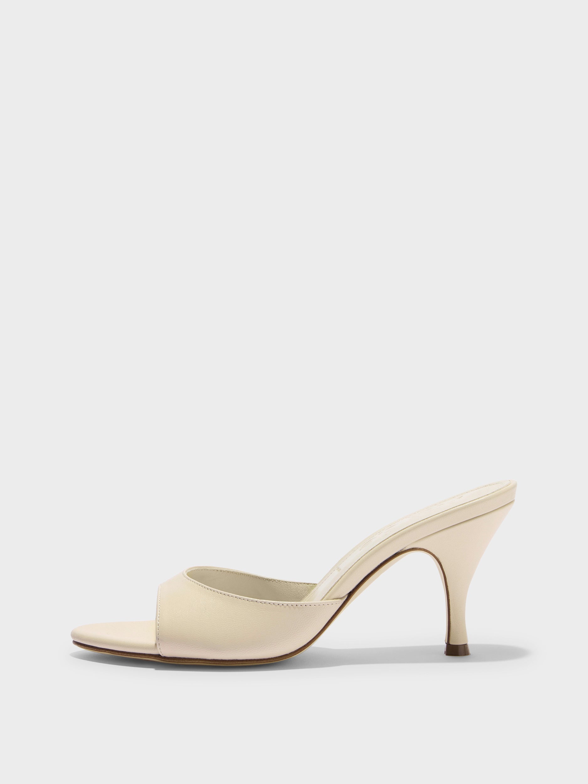 Aeyde | Samia Leather Heeled Sandals for Women | Creamy Nappa | Round Toe | High Heel | Side View
