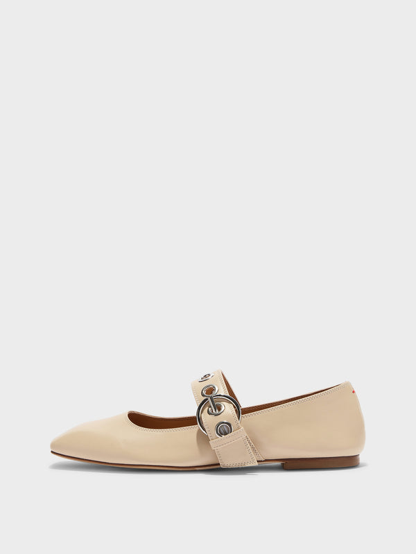 Aeyde | Uma Leather Flats for Women | Sand Nappa | Square Toe | Flat Heel | Side View